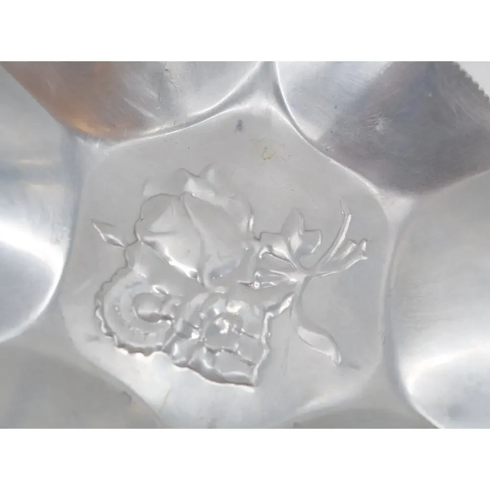 Vintage NASCO Lot 2 Wrought Aluminum Round Rose Candy Dish Made in Italy